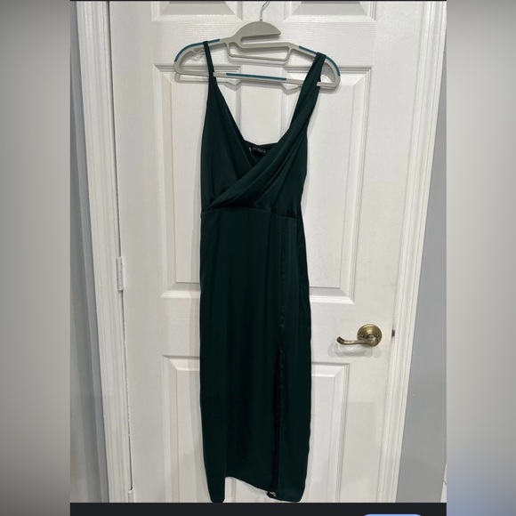 Zara Lingerie Style forest green, satin effect midi dress. Medium - Picture 1 of 3